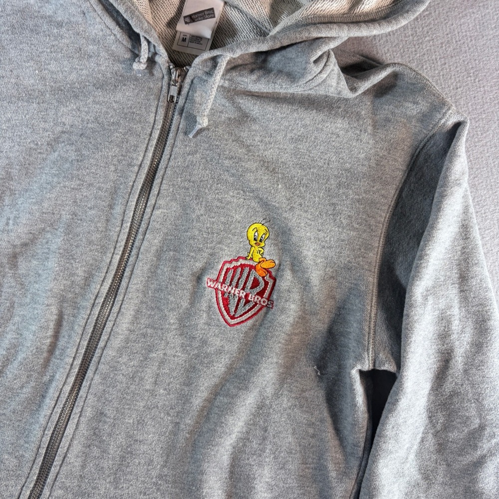 Warner Bros Studio Store Looney Tunes Embroidered Zip Hoodie Gray Womens Medium - Picture 6 of 7